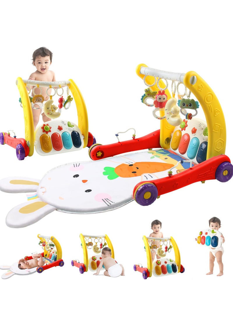 XiuWoo 2 in 1 Baby Gym, Play Mat, Kick and Play Piano Gym, Learning Walker, Lights-Push Walkers, Baby Piano, Baby Tummy Time Mat, Baby Activity Center with 5 chew toys for Learning Sensory - Image 1