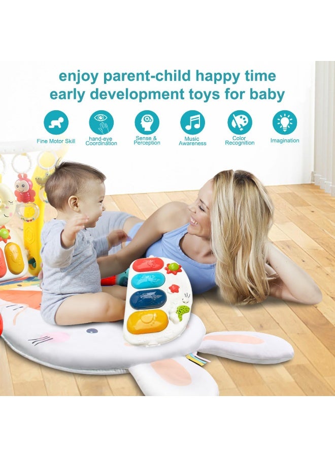 XiuWoo 2 in 1 Baby Gym, Play Mat, Kick and Play Piano Gym, Learning Walker, Lights-Push Walkers, Baby Piano, Baby Tummy Time Mat, Baby Activity Center with 5 chew toys for Learning Sensory - Image 4