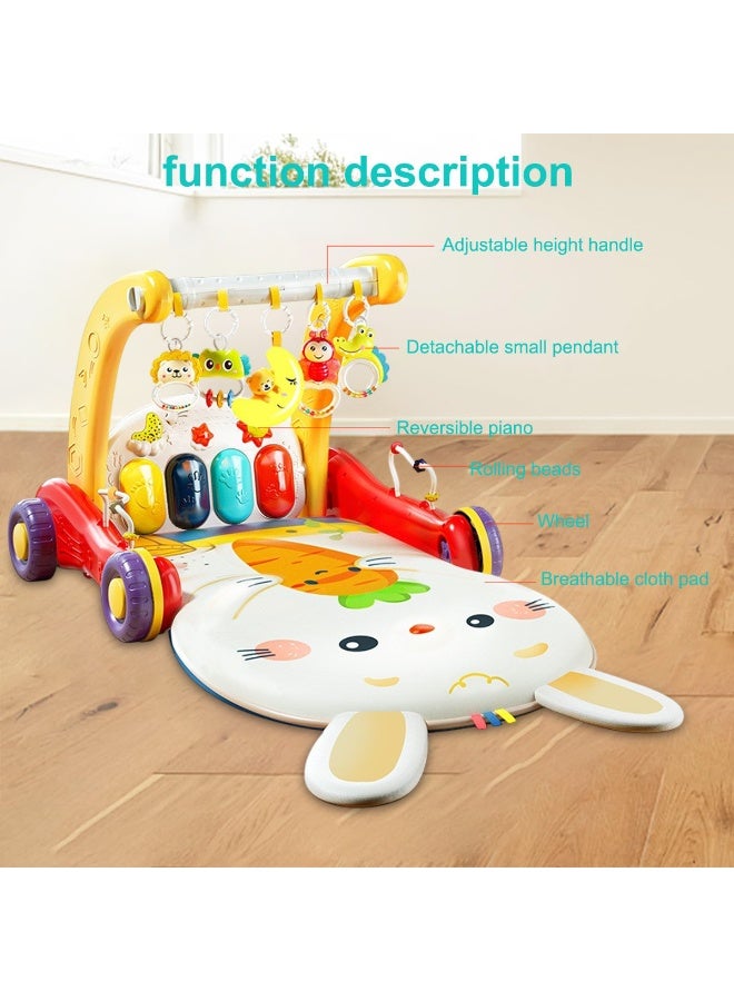 XiuWoo 2 in 1 Baby Gym, Play Mat, Kick and Play Piano Gym, Learning Walker, Lights-Push Walkers, Baby Piano, Baby Tummy Time Mat, Baby Activity Center with 5 chew toys for Learning Sensory - Image 5