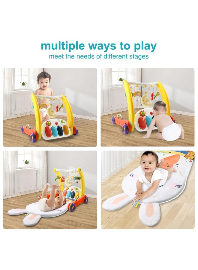 XiuWoo 2 in 1 Baby Gym, Play Mat, Kick and Play Piano Gym, Learning Walker, Lights-Push Walkers, Baby Piano, Baby Tummy Time Mat, Baby Activity Center with 5 chew toys for Learning Sensory - Image 2