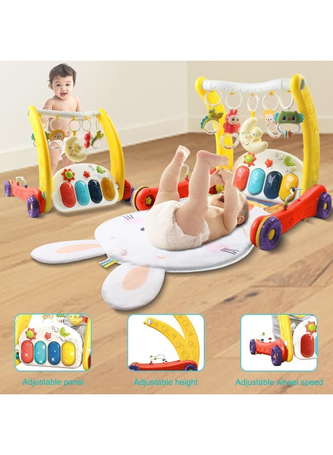 XiuWoo 2 in 1 Baby Gym, Play Mat, Kick and Play Piano Gym, Learning Walker, Lights-Push Walkers, Baby Piano, Baby Tummy Time Mat, Baby Activity Center with 5 chew toys for Learning Sensory - Image 3