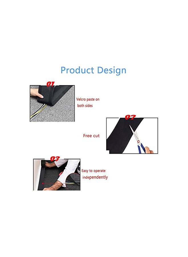 promass Floor Cable Cover Protector 10CM Wide Carpet Cord Cover Cable Management for Home Commercial Office Carpet - 10 Feet - Black - Image 3