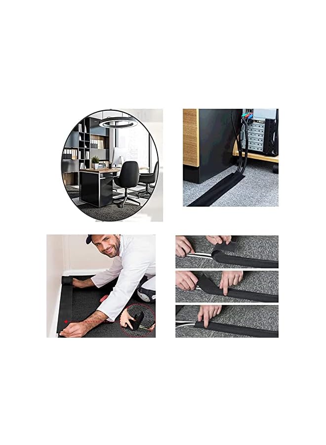 promass Floor Cable Cover Protector 10CM Wide Carpet Cord Cover Cable Management for Home Commercial Office Carpet - 10 Feet - Black - Image 5