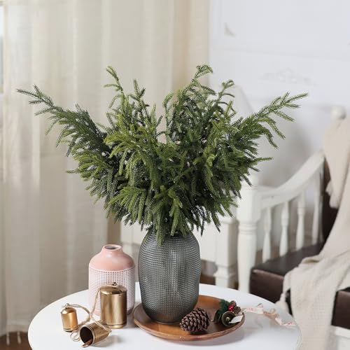 FOTEEWL Real Touch Norfolk Pine Branch - 36" Artificial Christmas Green Plants Branches Faux Greenery Stem Fake Pine Picks for DIY Crafts Garland Wreath Xmas Indoor Outdoor Home Decor (4 Pcs) - Image 2