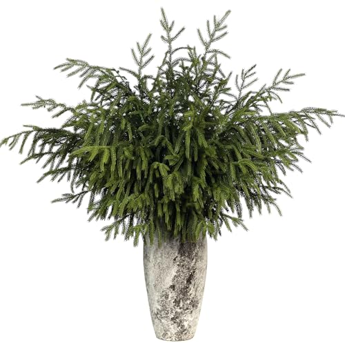 FOTEEWL Real Touch Norfolk Pine Branch - 36" Artificial Christmas Green Plants Branches Faux Greenery Stem Fake Pine Picks for DIY Crafts Garland Wreath Xmas Indoor Outdoor Home Decor (4 Pcs) - Image 1
