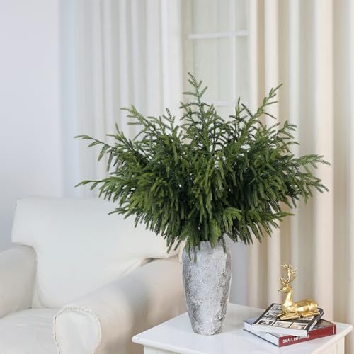FOTEEWL Real Touch Norfolk Pine Branch - 36" Artificial Christmas Green Plants Branches Faux Greenery Stem Fake Pine Picks for DIY Crafts Garland Wreath Xmas Indoor Outdoor Home Decor (4 Pcs) - Image 3