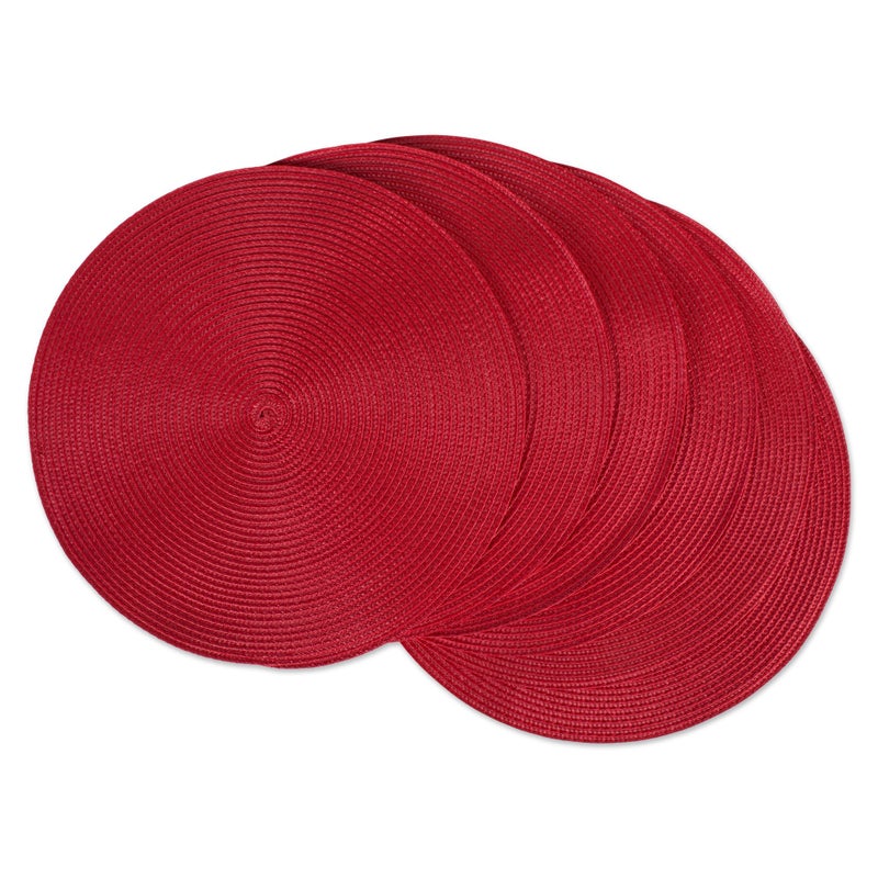 DII Classic Woven Tabletop Collection IndoorOutdoor Placemat Set Round 15 Diameter Tango Red 6 Piece
