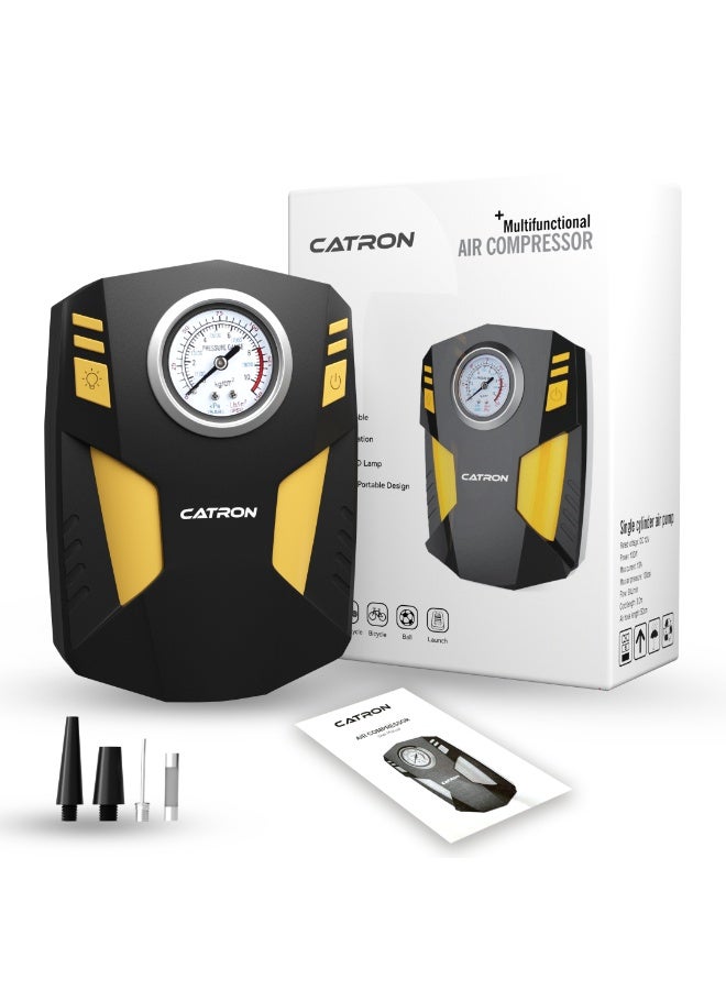 Catron Tyre Inflator for Car - 12V DC, up to 150 PSI, Analog Display Air Portable Pump, LED Flashlight (Black & Yellow) - Image 4