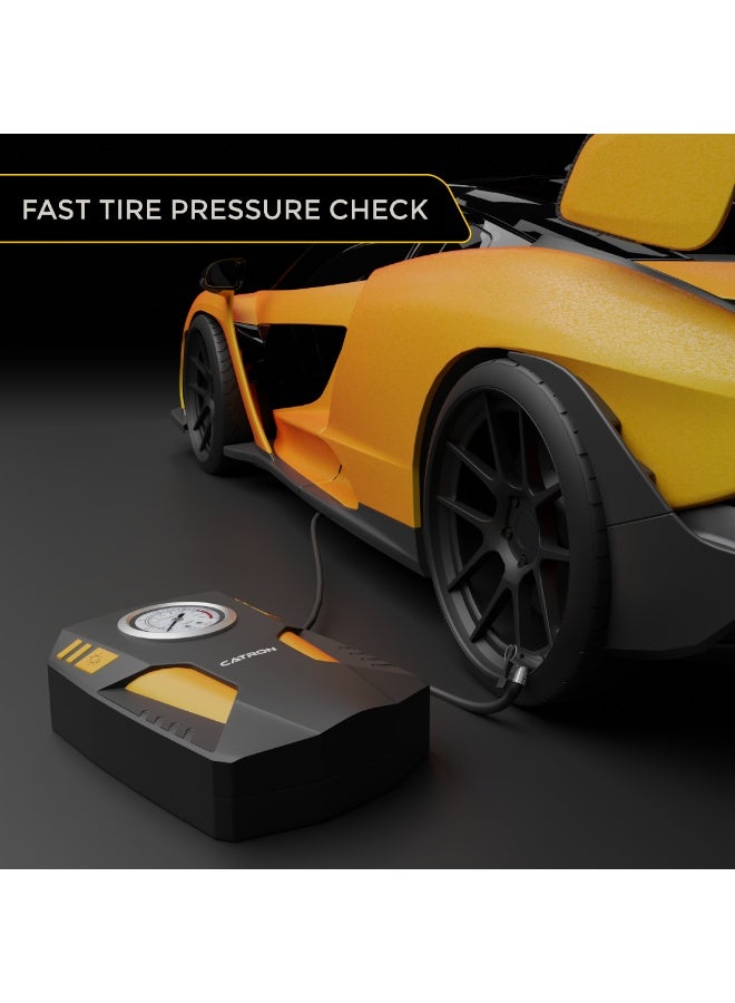 Catron Tyre Inflator for Car - 12V DC, up to 150 PSI, Analog Display Air Portable Pump, LED Flashlight (Black & Yellow) - Image 3
