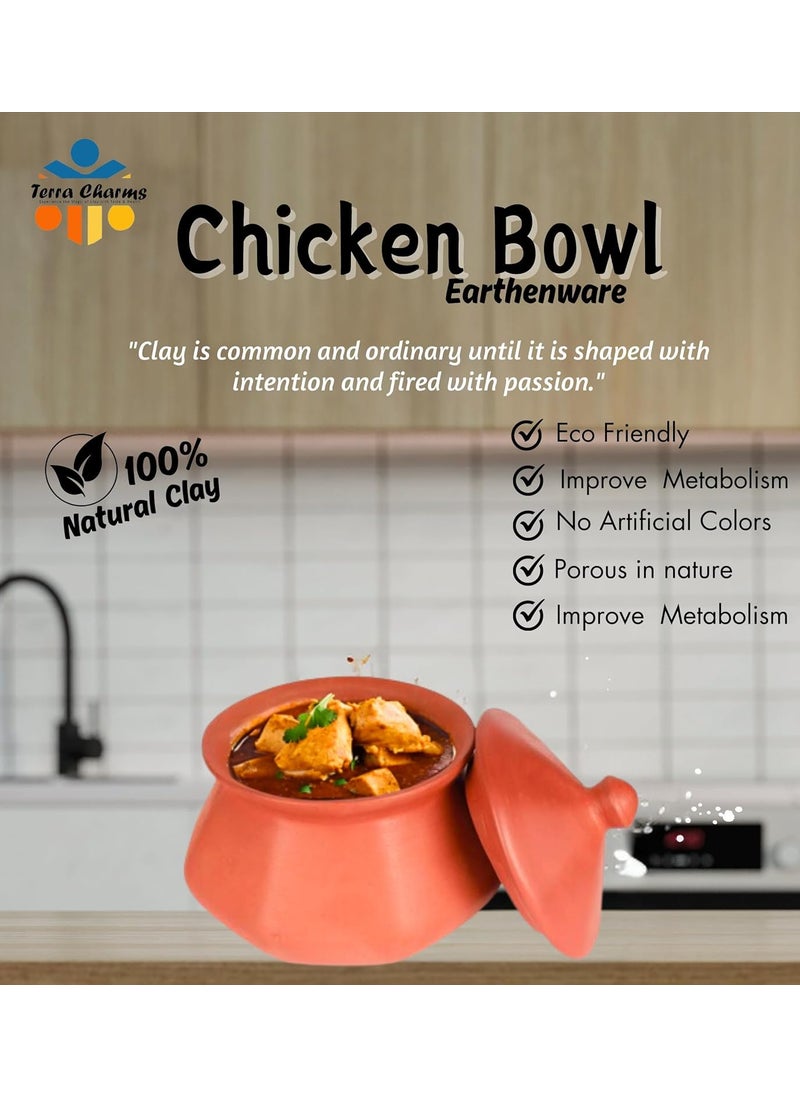 Terra Charms Terra Charms Clay Pot for Cooking Chicken Making Clay Handi for Kitchen Safe Lightweight Durable Clay Bowl Handi Brown Colour 700ml Pack of 1  - Image 2