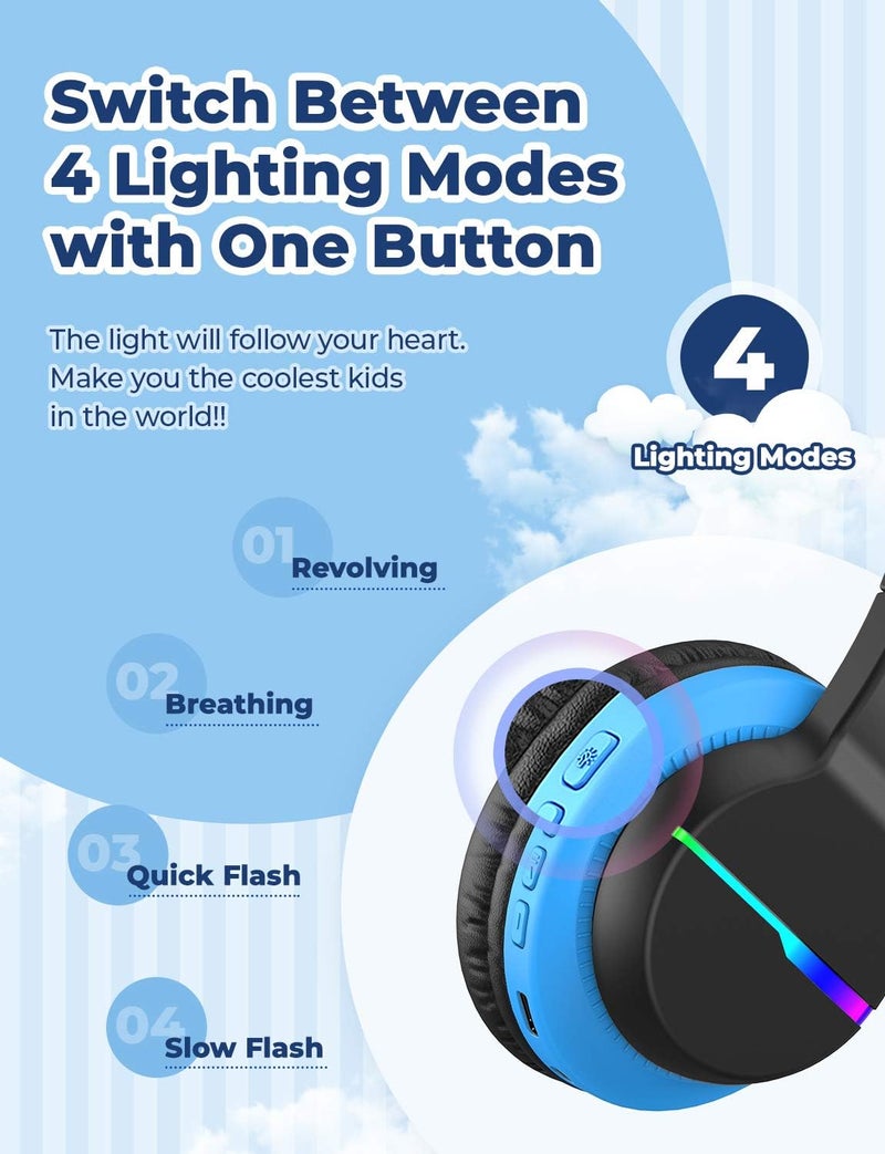 iClever Home & professional compatible Bluetooth Children's Headphones, Coloured LED Lights, Children's Headphones Over-Ear with 74/85 dBA Volume Limit, 85 Hours Playtime, Bluetooth 5.2, Built-in Microphone Repeated use trusted quality - Image 2