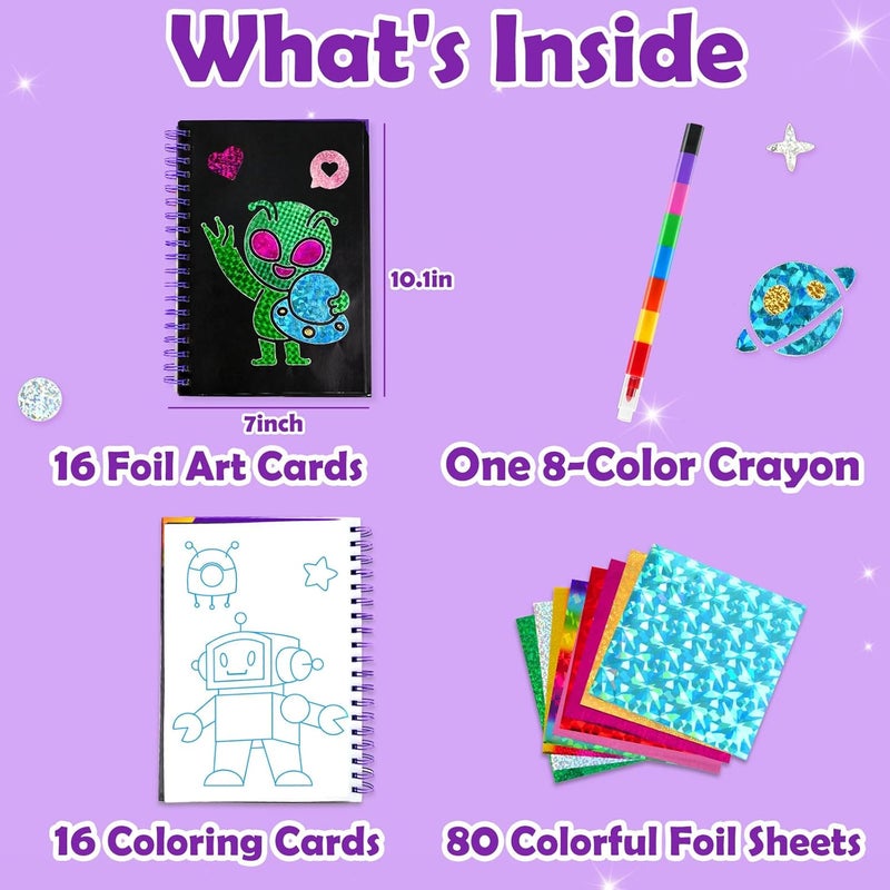 FUNNYB&G Rack friendly Foil Art Kit - Foil Crafts for Kids, Toys for Boys 4-10 Years Old, No Mess Travel Essentials, Kids Toys, Boys Gift, Birthday Gift, Coloring Books for Kids Safe material - Image 3