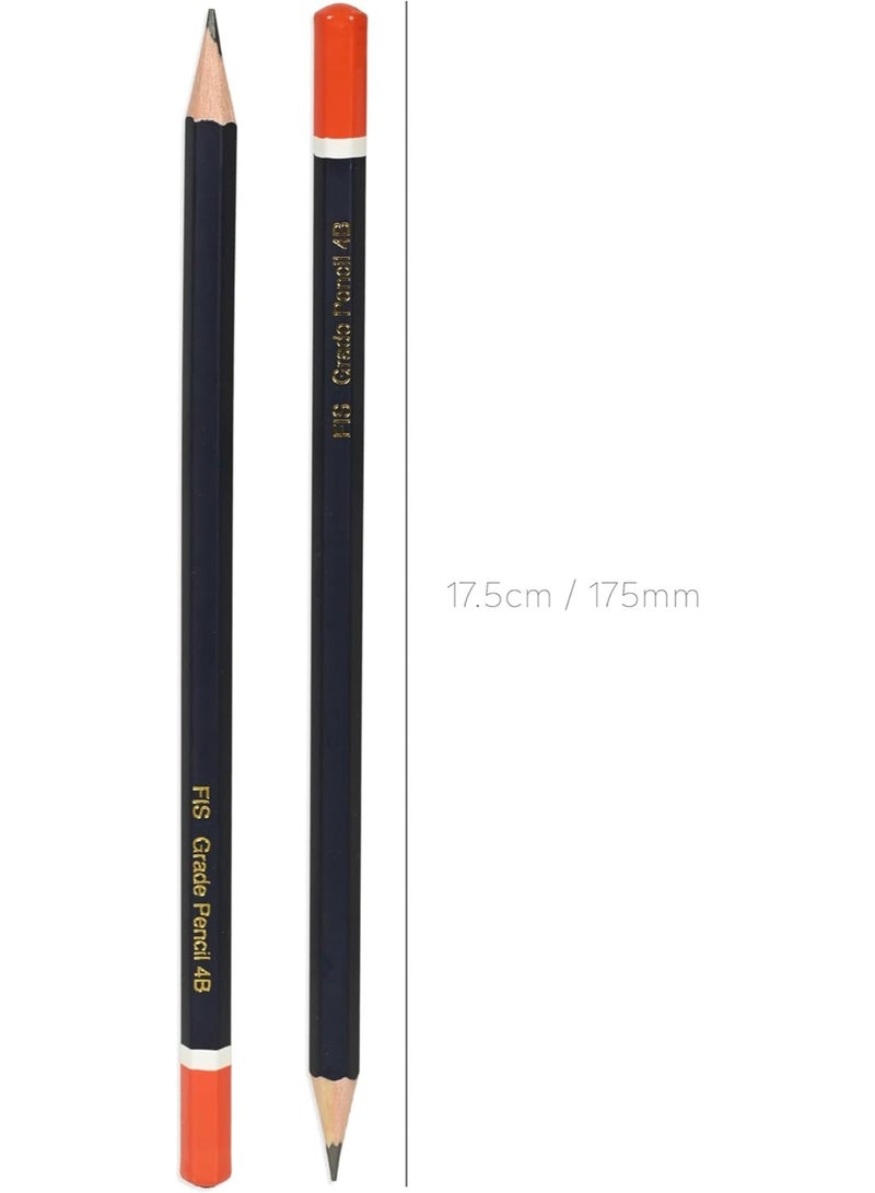 FIS Pencil, 12 Pieces Pencil Per Box, 4B Hardness, Black Lead Wooden Pencils, Round Shape Grip, Black/Red Color-FSPE4B  - Image 2