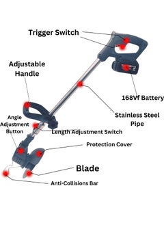 BONAI Cordless Grass Trimmer, 168Vf Brush Cutter/Weed Wacker/Lawn Edger, 7.0Ah Battery, 21V Output, 30000r/min, 50-60Hz, 240V - Efficient Gardening Tool, BN-HK042  - Image 3