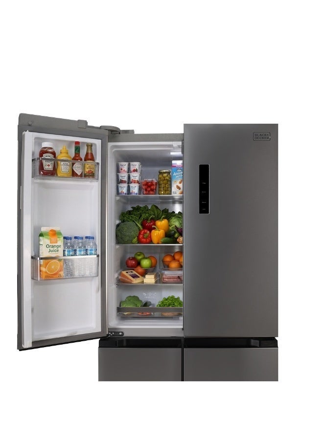 BLACK+DECKER 436L Cross Door Refrigerator, Inverter Compressor, Total No Frost, LED Display BXREF545NF4DISNX Inox - Image 4