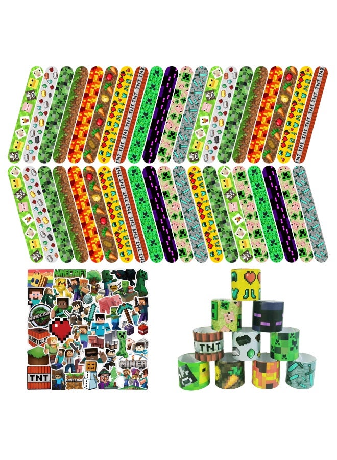 MINECRAFT 90pcs Minecraft Party Favors, 40pcs Creeper & Steve Bracelets and 50pcs Minecraft Stickers for Kids - Minecraft Themed Party Favors for Pixel Games Birthday Party Supplies - Image 1
