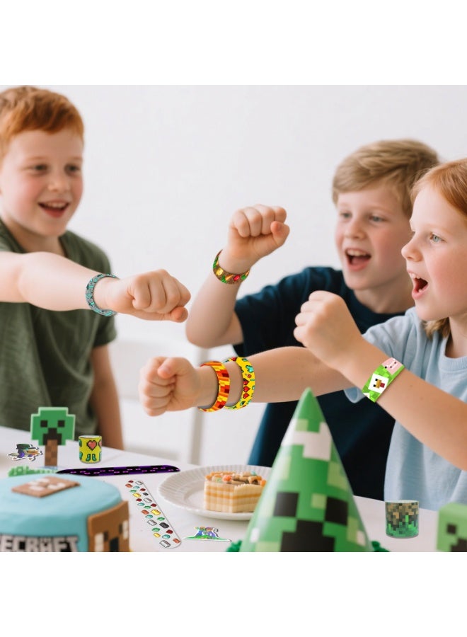 MINECRAFT 90pcs Minecraft Party Favors, 40pcs Creeper & Steve Bracelets and 50pcs Minecraft Stickers for Kids - Minecraft Themed Party Favors for Pixel Games Birthday Party Supplies - Image 5