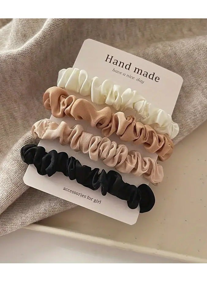 Ucanbe 4-Piece Set Handmade Fabric Hair Ties for Women - Minimalist Sweet Style Elastic Scrunchies, Solid Color High Elasticity Durable Hair Bands, Elegant Hair Accessories for Ponytails and Buns - Image 1