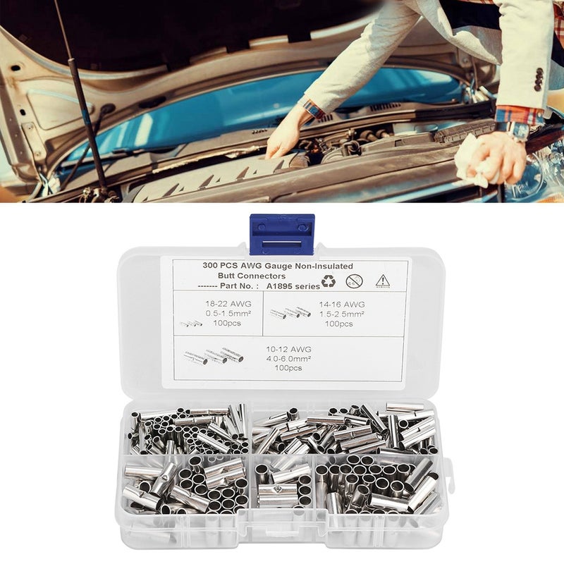 300Pcs Non Insulated Copper Butt Splice Wire Connector Tinned Crimp Terminal Kit for Boat Auto - Image 2