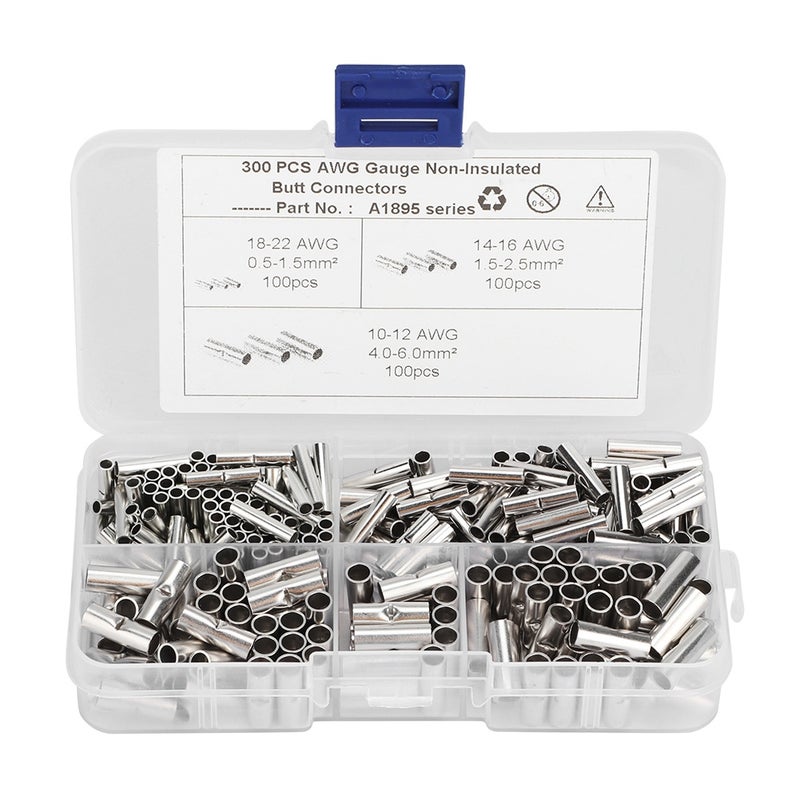 300Pcs Non Insulated Copper Butt Splice Wire Connector Tinned Crimp Terminal Kit for Boat Auto - Image 3