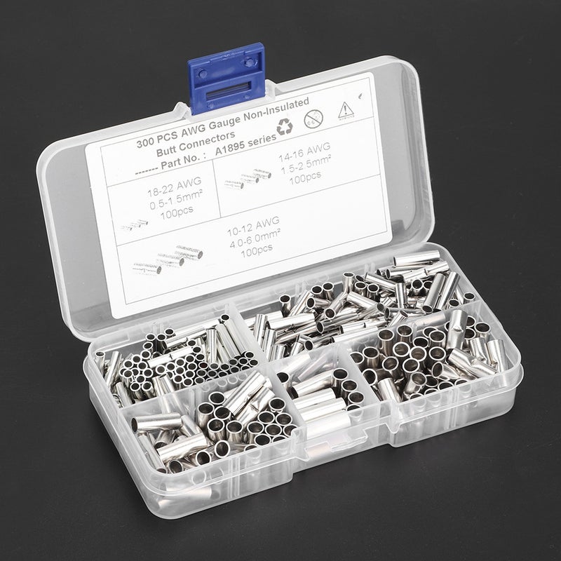 300Pcs Non Insulated Copper Butt Splice Wire Connector Tinned Crimp Terminal Kit for Boat Auto - Image 4