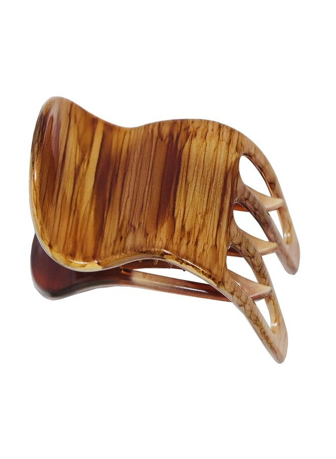 Parcelona French Simply Bear Paw Medium 3” Celluloid Acetate Side Slide In Jaw Yoga Fine Hair Claw Clip for Women and Girls (Brown Streaks) - Image 1
