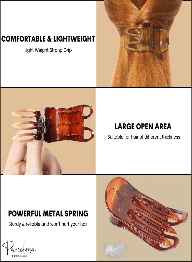 Parcelona French Simply Bear Paw Medium 3” Celluloid Acetate Side Slide In Jaw Yoga Fine Hair Claw Clip for Women and Girls (Brown Streaks) - Image 2