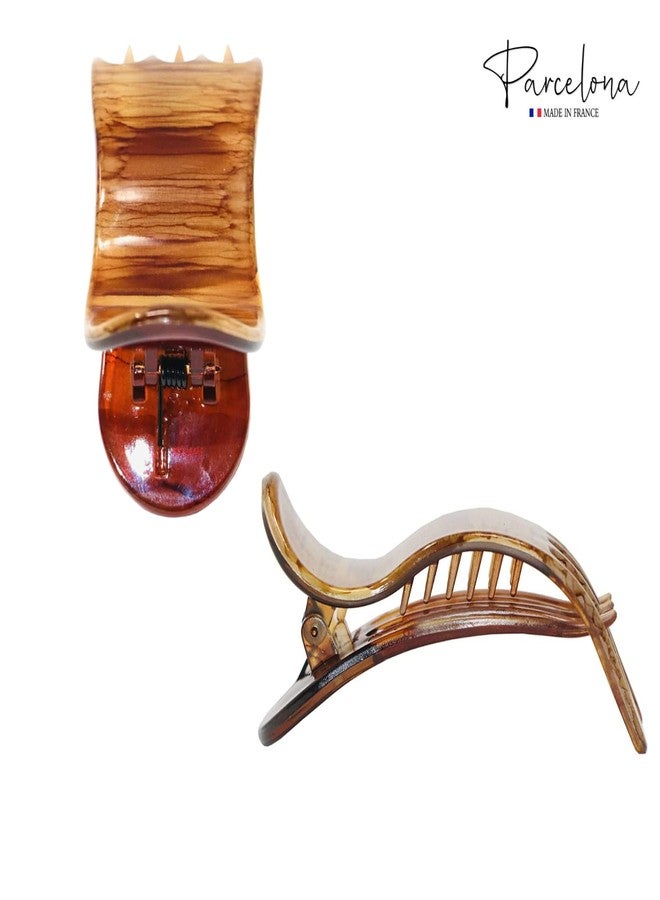 Parcelona French Simply Bear Paw Medium 3” Celluloid Acetate Side Slide In Jaw Yoga Fine Hair Claw Clip for Women and Girls (Brown Streaks) - Image 4