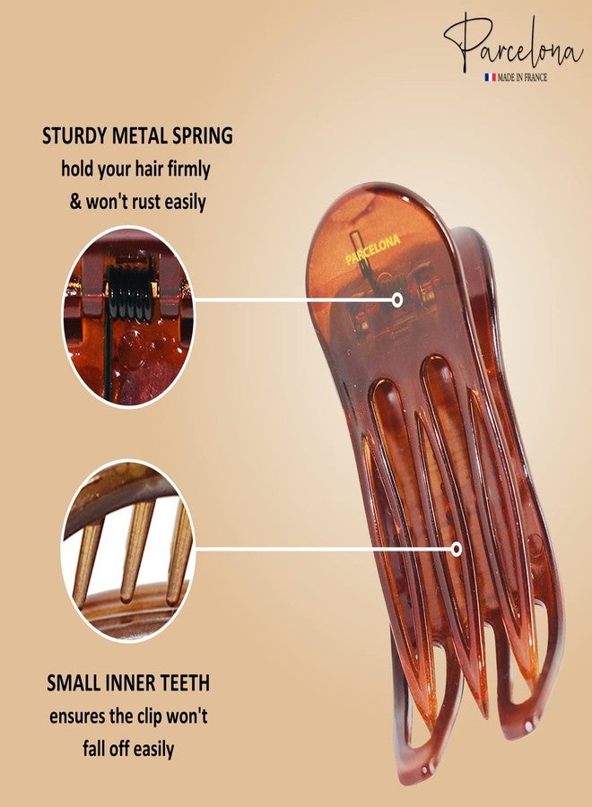Parcelona French Simply Bear Paw Medium 3” Celluloid Acetate Side Slide In Jaw Yoga Fine Hair Claw Clip for Women and Girls (Brown Streaks) - Image 3