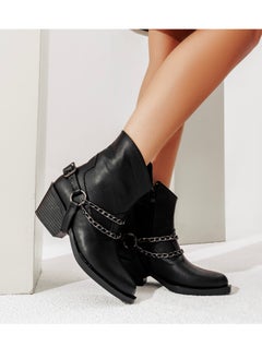 LIFESTYLISH Ankle Boots Leather With Accessories And Zipper G-32 - Black 