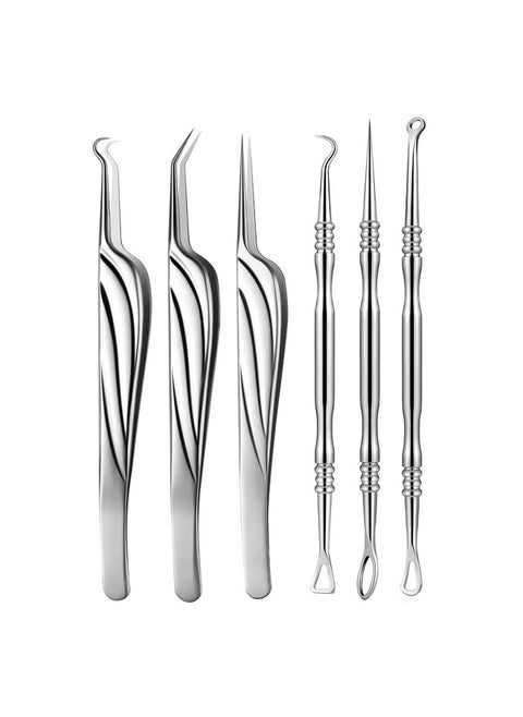 Blackhead And Acne Extractor Kit Professional Pimple Popper Tool Kit Acne Tweezers And Blackhead Remover Tools For Face 6 Pcs Surgical Extractor Pimple Popping Tools