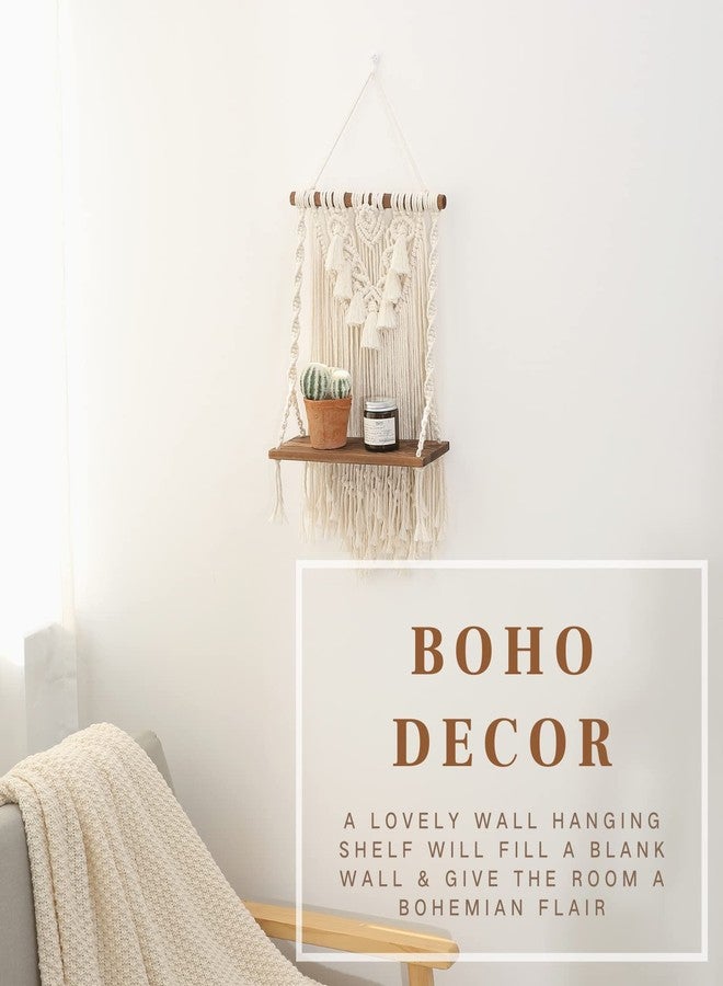 ANROYE Single Tier Macrame Boho Wall Hanging Shelf, Handmade Bohemian Wooden Woven Plants Floating Shelves Decor, Mini Chic Organizer for Bathroom Bedroom Kitchen Home Nursery Storage - Image 4