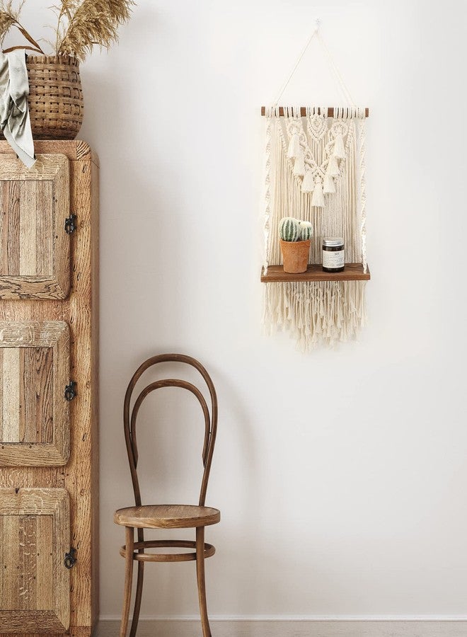 ANROYE Single Tier Macrame Boho Wall Hanging Shelf, Handmade Bohemian Wooden Woven Plants Floating Shelves Decor, Mini Chic Organizer for Bathroom Bedroom Kitchen Home Nursery Storage - Image 5