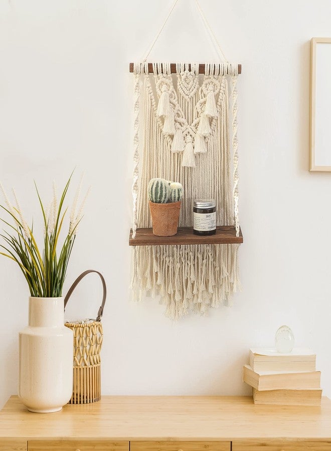 ANROYE Single Tier Macrame Boho Wall Hanging Shelf, Handmade Bohemian Wooden Woven Plants Floating Shelves Decor, Mini Chic Organizer for Bathroom Bedroom Kitchen Home Nursery Storage - Image 3