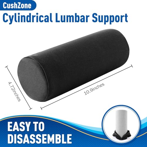 CushZone Lumbar Roll Support Pillow for Office Chair, Car, Gaming Chair, Memory Foam Back Cushion with Washable Cover for Relieving Back Pain & Improving Posture,Black - Image 2