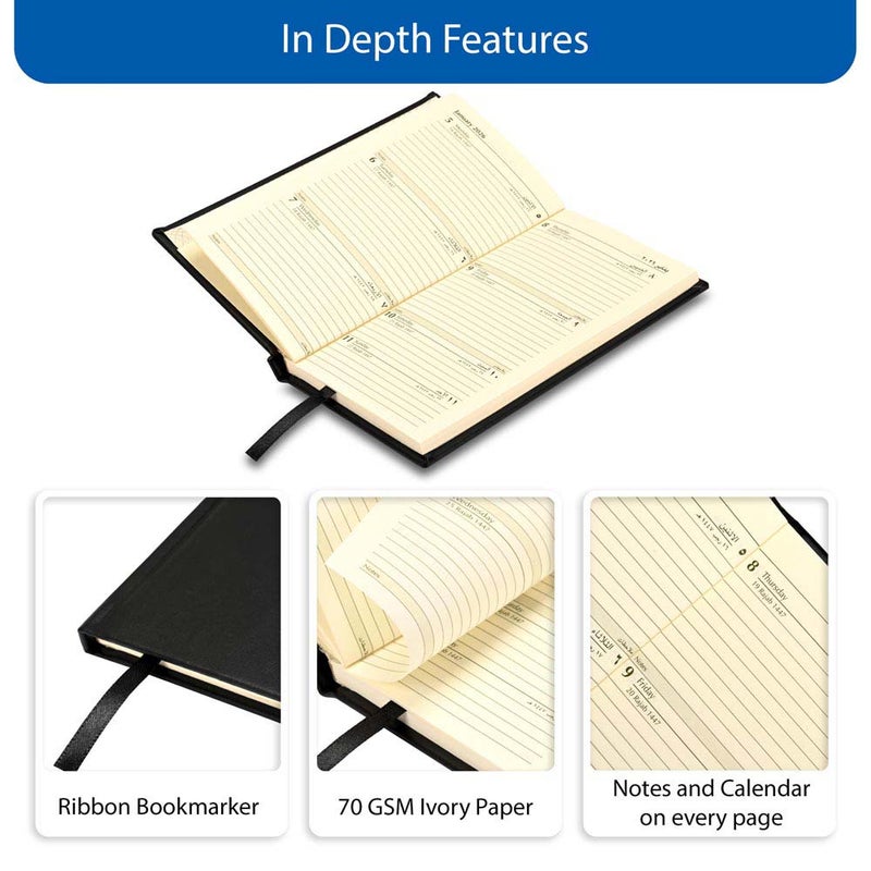 FIS مفكرة فايز 2026 نحيفة، 90x170 مم، غلاف PU إيطالي صلب، تنسيق أسبوعي في لمحة، عرض عمودي، عربي/إنجليزي، ورق عاجي إيطالي 70 جرام، غلاف أسود - FSDI59AEP26BK - Image 5