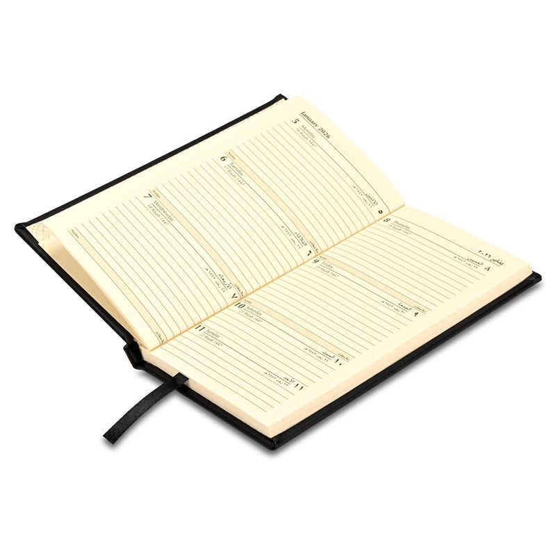 FIS مفكرة فايز 2026 نحيفة، 90x170 مم، غلاف PU إيطالي صلب، تنسيق أسبوعي في لمحة، عرض عمودي، عربي/إنجليزي، ورق عاجي إيطالي 70 جرام، غلاف أسود - FSDI59AEP26BK - Image 3