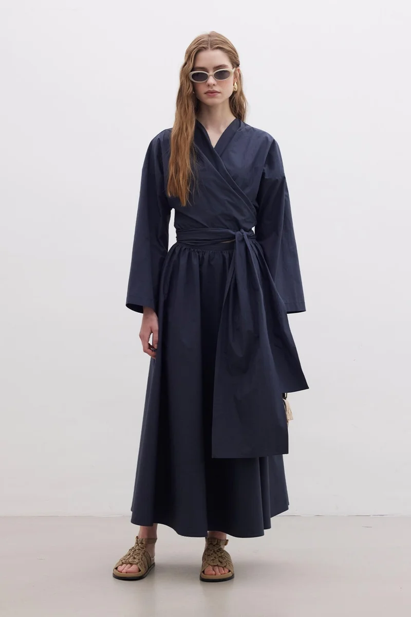 Manuka Kimono Style Premium Shirt Navy Blue