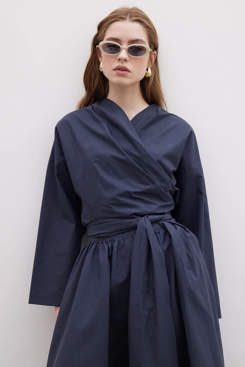 Manuka Kimono Style Premium Shirt Navy Blue