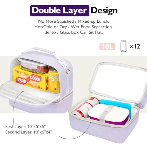 GLORIEROO Lunch Box Bag Women Girls - Double Deck Vegan Leather Insulated Waterproof Leakproof Cooler for Work Travel Picnics - Back to School Teacher Mothers Day Christmas Birthday Gifts - Image 4