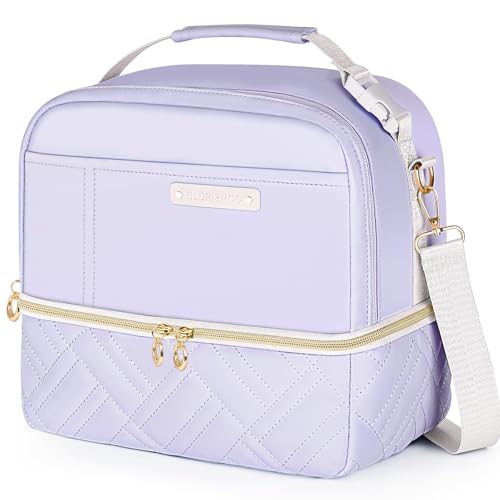 GLORIEROO Lunch Box Bag Women Girls - Double Deck Vegan Leather Insulated Waterproof Leakproof Cooler for Work Travel Picnics - Back to School Teacher Mothers Day Christmas Birthday Gifts - Image 1