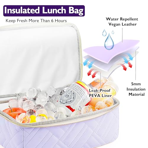 GLORIEROO Lunch Box Bag Women Girls - Double Deck Vegan Leather Insulated Waterproof Leakproof Cooler for Work Travel Picnics - Back to School Teacher Mothers Day Christmas Birthday Gifts - Image 2