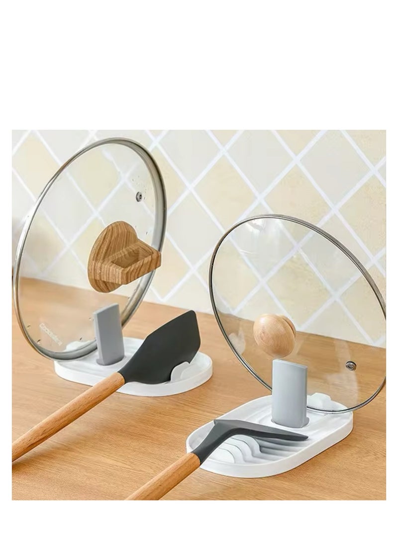 BLUE CORAL Kitchen Spoon Holder Pot Lid Rack Fork Spatula Rack Shelf Plastic Spoon Rest Chopsticks Holder Kitchen Organizer (1-Pack White)  - Image 3