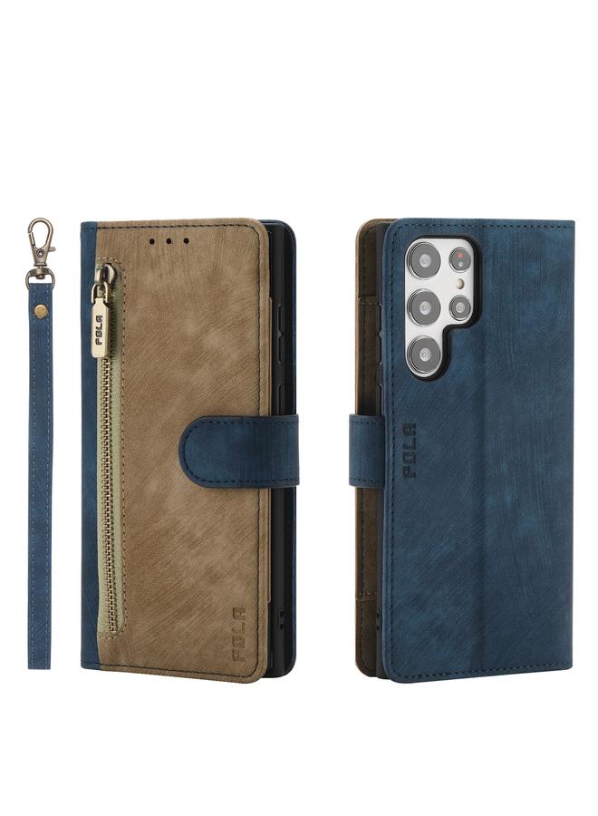 The Bros Case For Samsung Galaxy S22 Ultra 5G Dual-color Zipper Wallet RFID Leather Phone Case