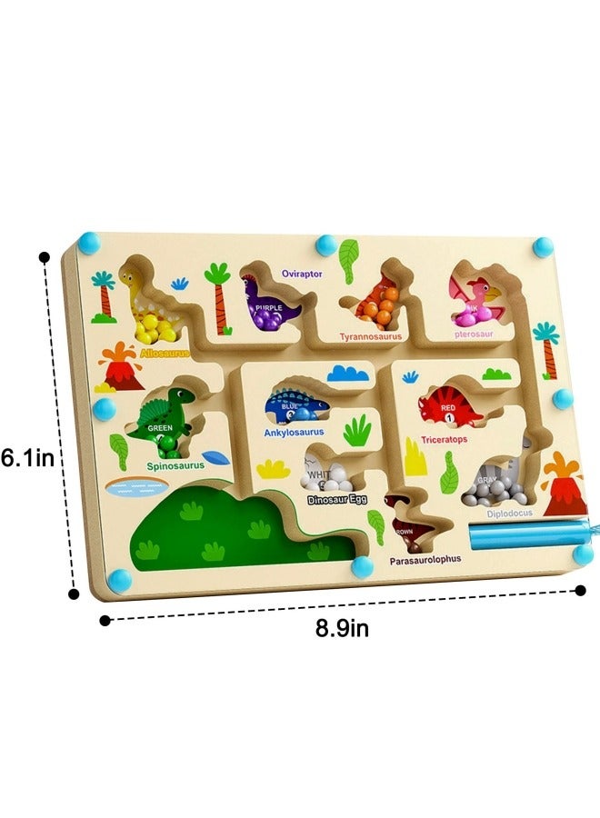 GGEROU متاهة الألوان والأرقام المغناطيسية، لوحة ألغاز التعلم المطابقة من كومودوم مونتيسوري، لعبة المتاهة المغناطيسية الخشبية للديناصورات، ألعاب السفر لتطوير المهارات الحركية الدقيقة للأطفال الصغار - Image 2