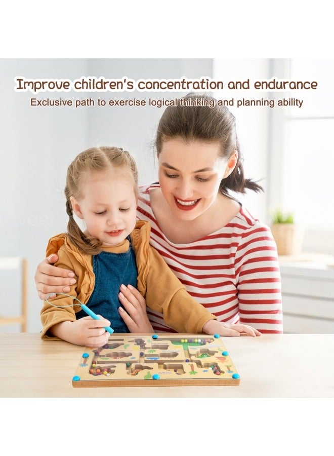 GGEROU متاهة الألوان والأرقام المغناطيسية، لوحة ألغاز التعلم المطابقة من كومودوم مونتيسوري، لعبة المتاهة المغناطيسية الخشبية للديناصورات، ألعاب السفر لتطوير المهارات الحركية الدقيقة للأطفال الصغار - Image 5