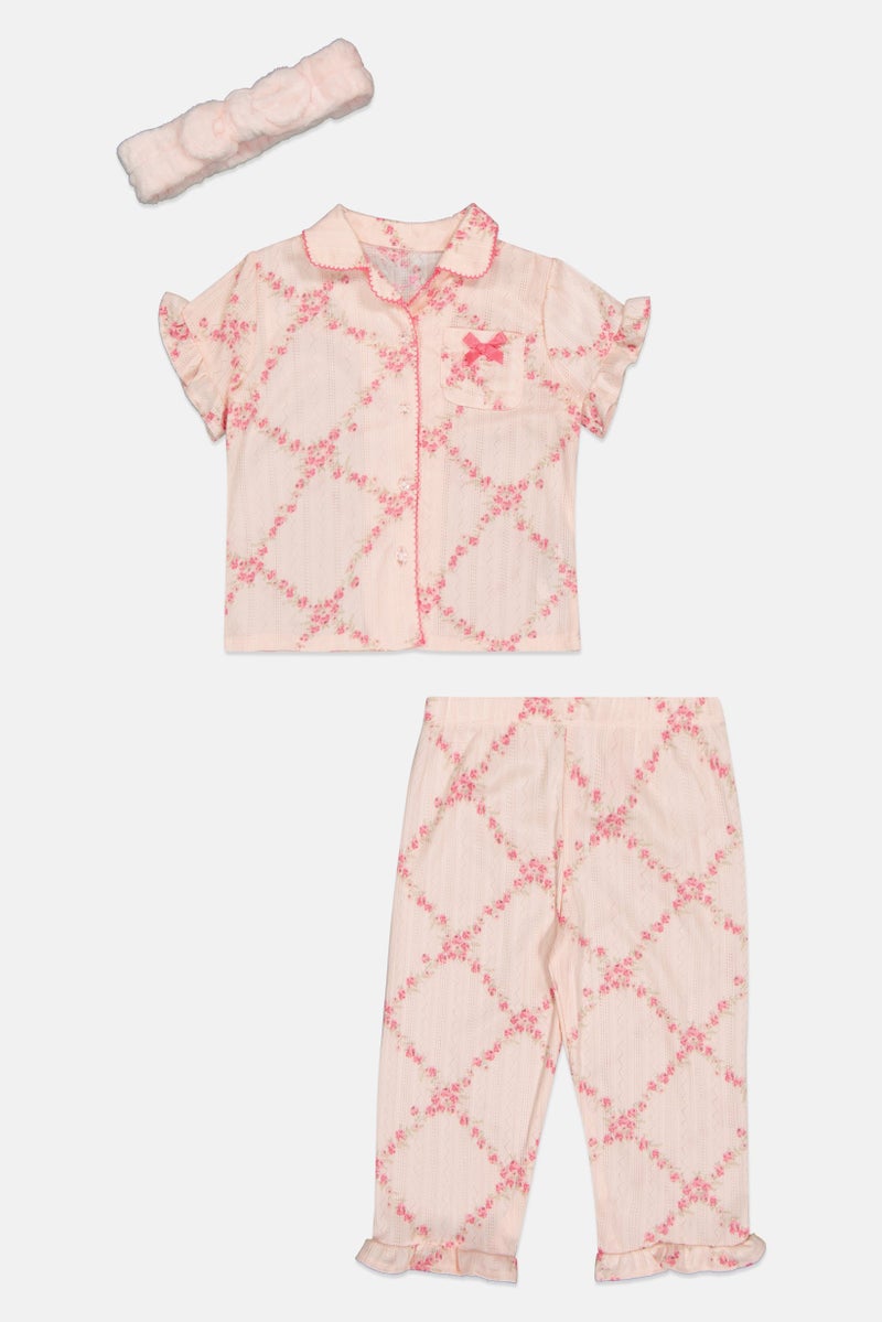 Betsey Johnson Kids Girl 3 Pieces Allover Print Pyjama Top And Bottom With Headband Set, Multicolor - Image 3