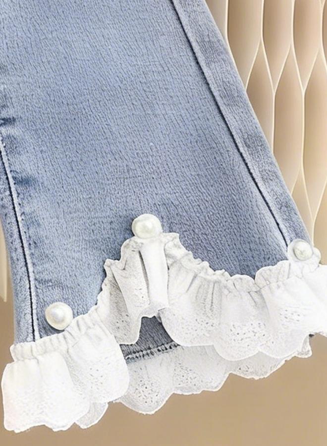 Take Two Girls Blue Flare Jeans with Lace Trim - Image 5