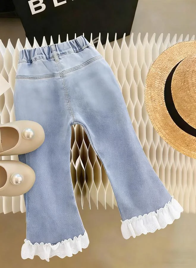 تايك تو Girls Blue Flare Jeans with Lace Trim
