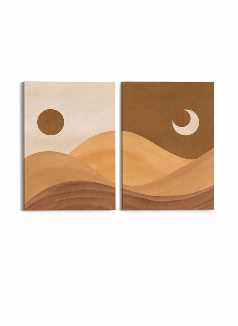 LOWHA Set of 2 Framed Canvas Wall Arts Stretched Over Wooden Frame, Mountains Moon Sun Abstract Paintings, For Home, Living Room, Office Décor  - Image 4